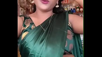 GREEN SATIN SILKY SAREE SEXY AUNTY