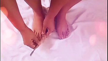 Feet pedicure with lotion massage