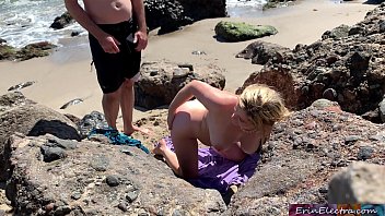 Voluptuous blonde sunbathing nude on the beach fucks passer-by - Erin Electra