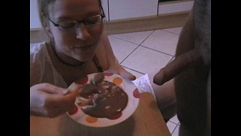 cum on food - pudding and cream