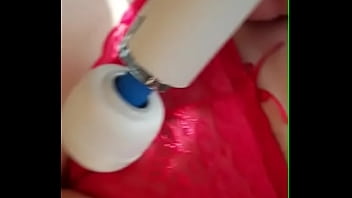 Wife in red lingerie with hitachi CuckoldBang.com